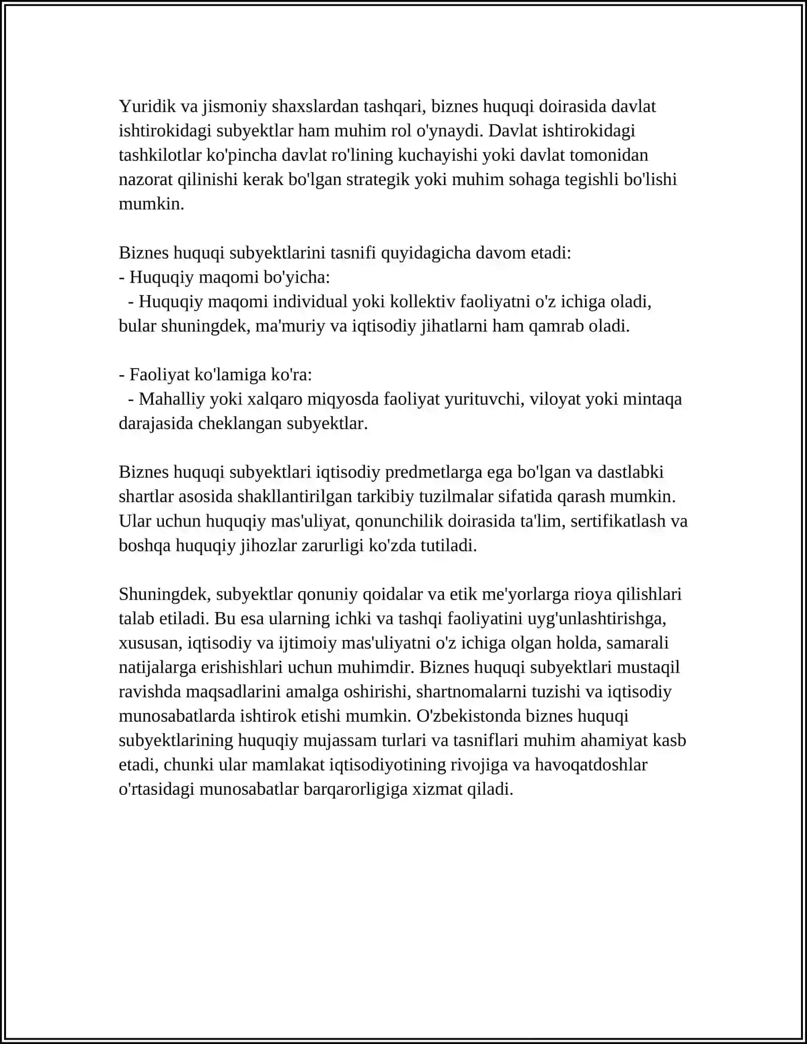 BIZNES HUQUQI SUBYEKTLARI TASNIFI 4
