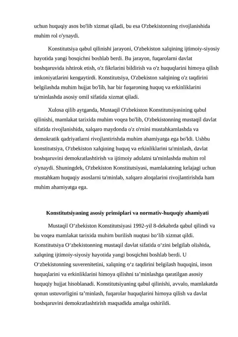Mustaqil O'zbekiston Konstitutsiyasining qabul qilinishi va uning tarixiy ahamiyati 4