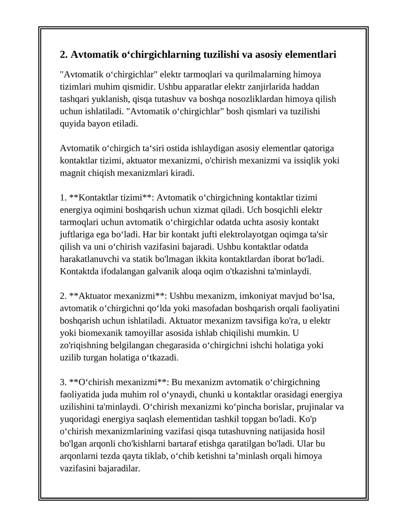KOMMUTATSION APPARATLAR. AVTOMATIK OʻCHIRGICHLAR 4