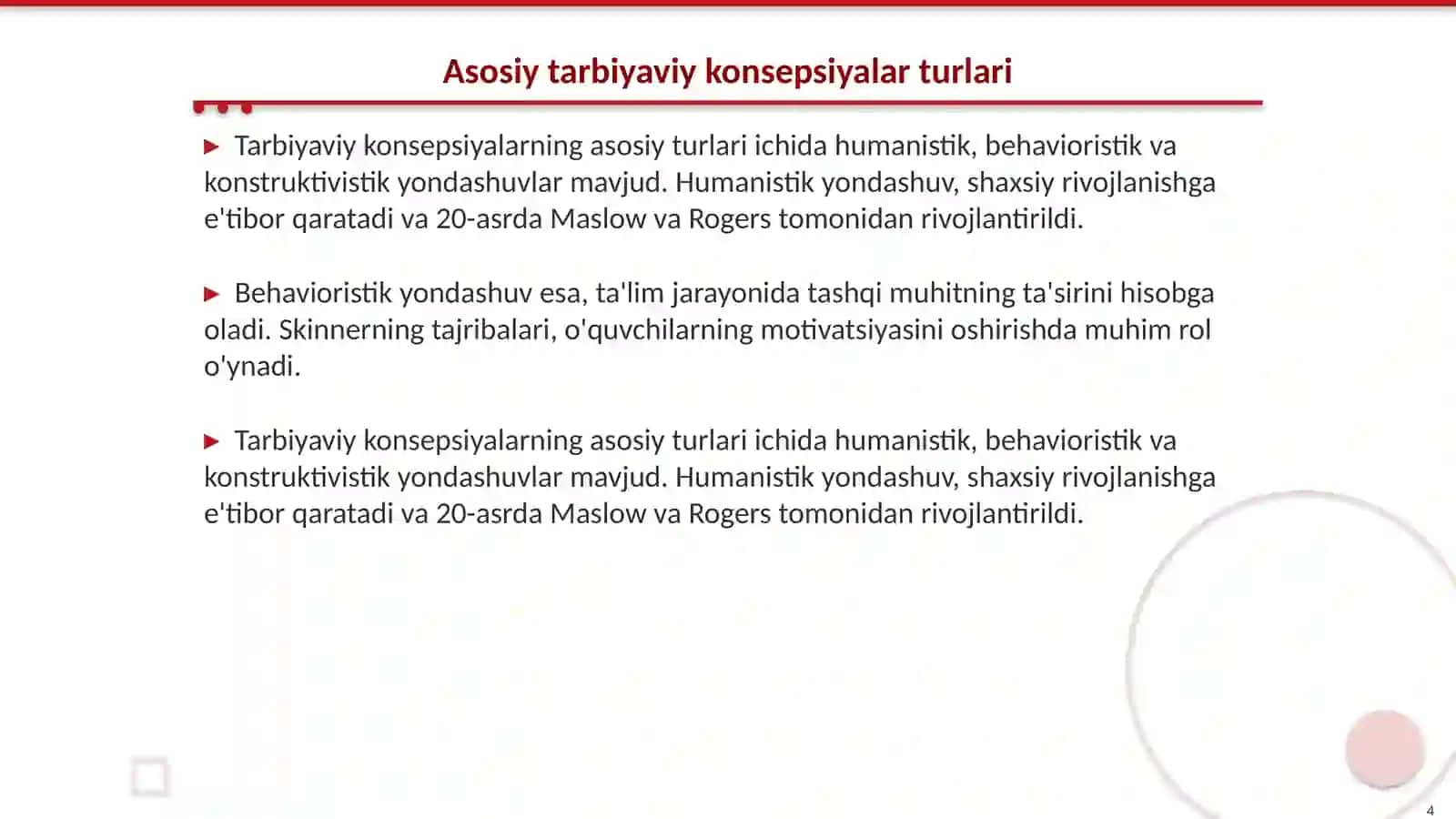 Jahon tarbiyaviy konsepsiyalari namunalarining qiyosiy-pedagogik tahlili 4