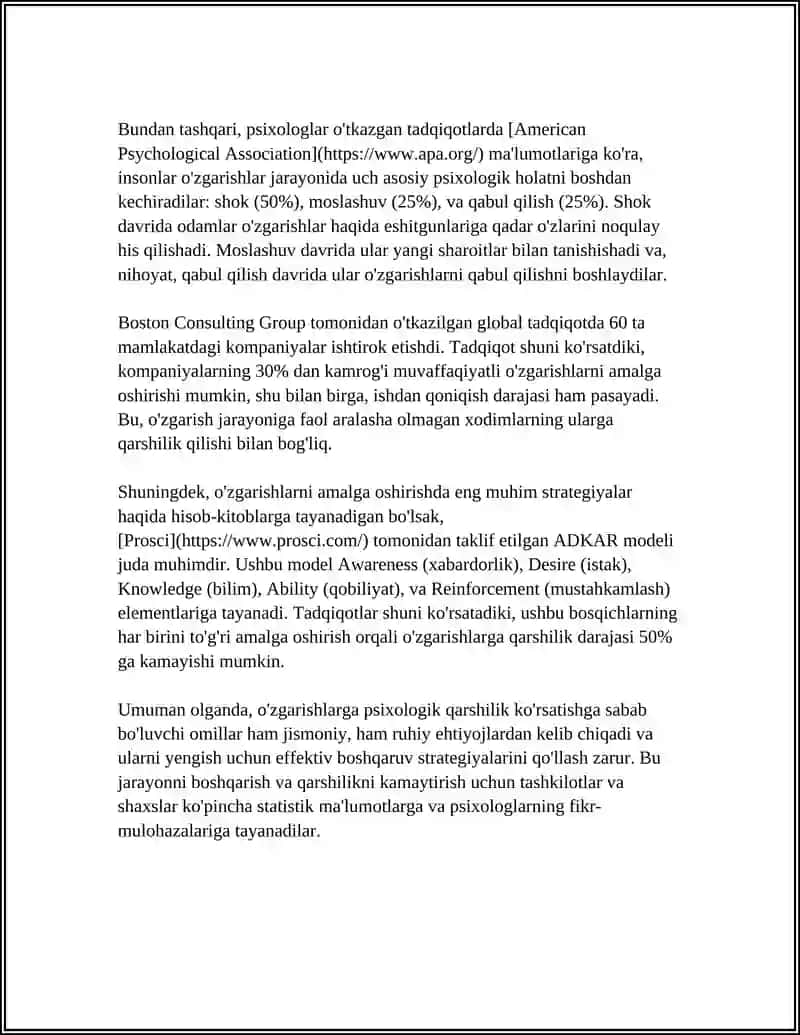 O'zgartirishlarga psixologik qarshilik 4