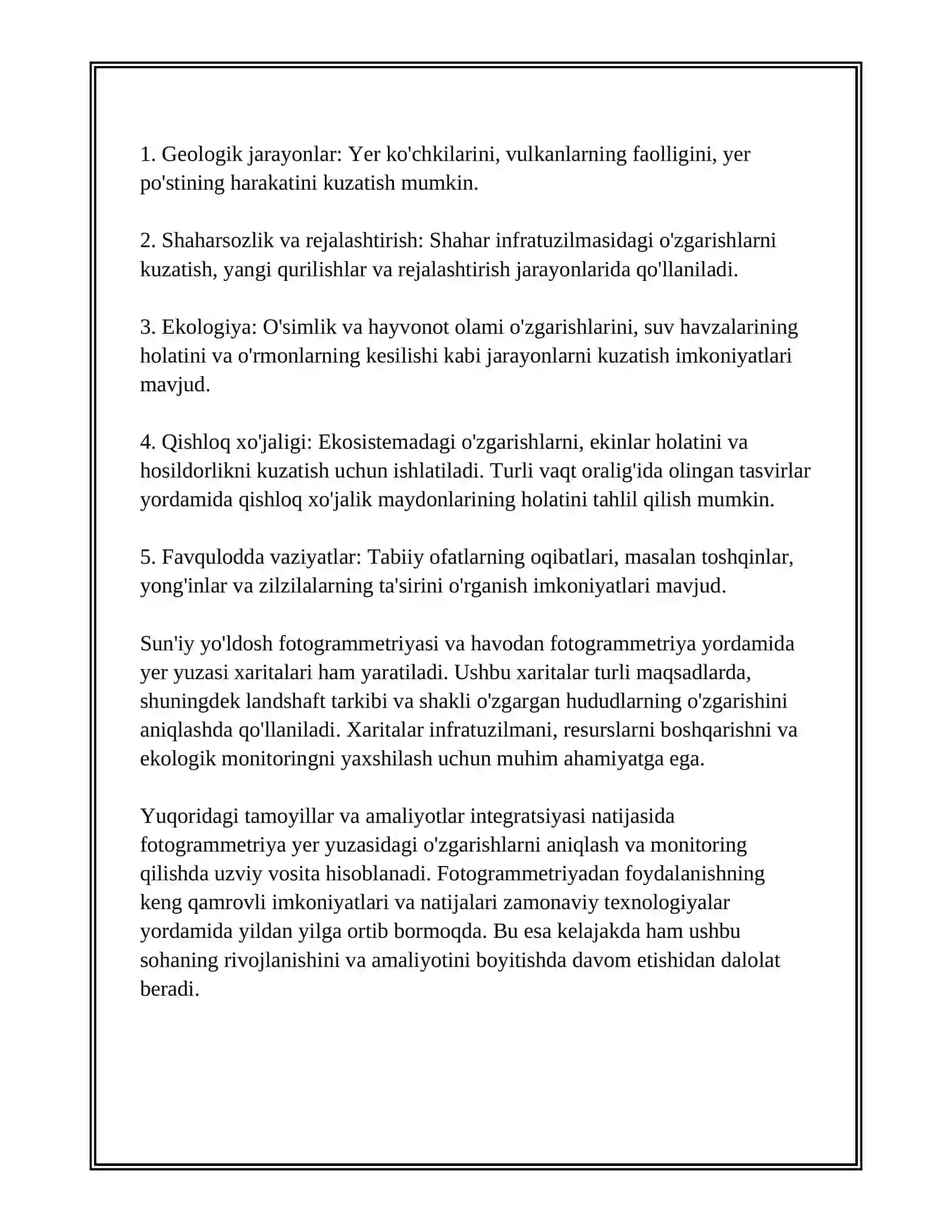 FOTOGRAMETRIYA YORDAMIDA YER YUZASIDAGI O`ZGARISHLARNI TAHLIL QILISH 4