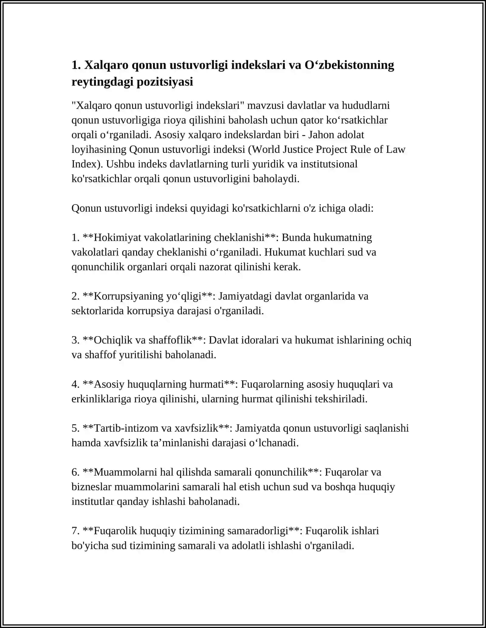 SIYOSIY HUQUQIY SOHADAGI USTUVOR XALQARO REYTINGLAR VA ULARGA O’ZBEKISTONNING INTEGRALLASHUVI 4