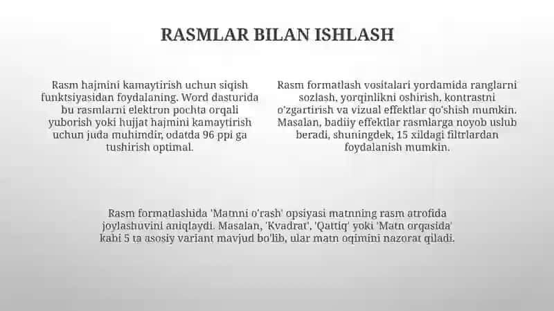 Jadvallar, Rasmlar va Shriftlar bilan Ishlash Asoslari 4