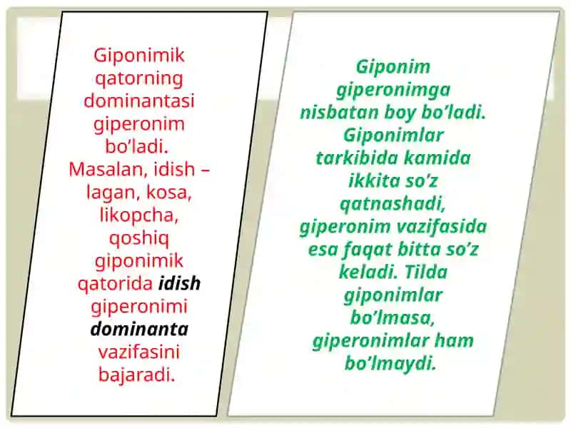 Giponimiya–leksemalararo ma’noviy munosabatning turlari 4