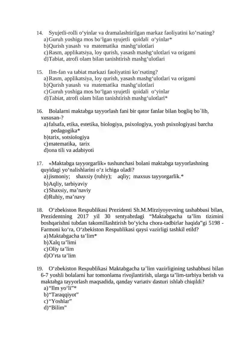Bolalarni maktab ta'limiga fanidan test topshiriqlari 4