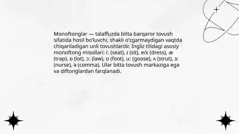 Ingliz tilining unli tovushlar tizimi 4