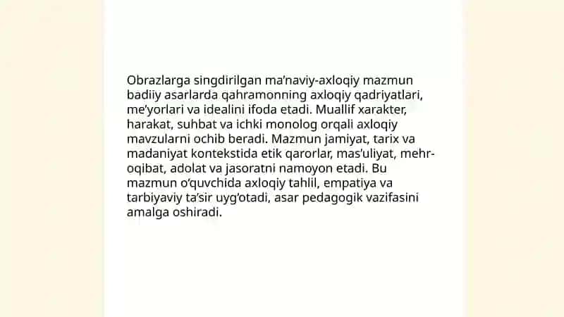 Badiiy asarlarda obrazlarga singdirilgan ma'no va mazmun 4