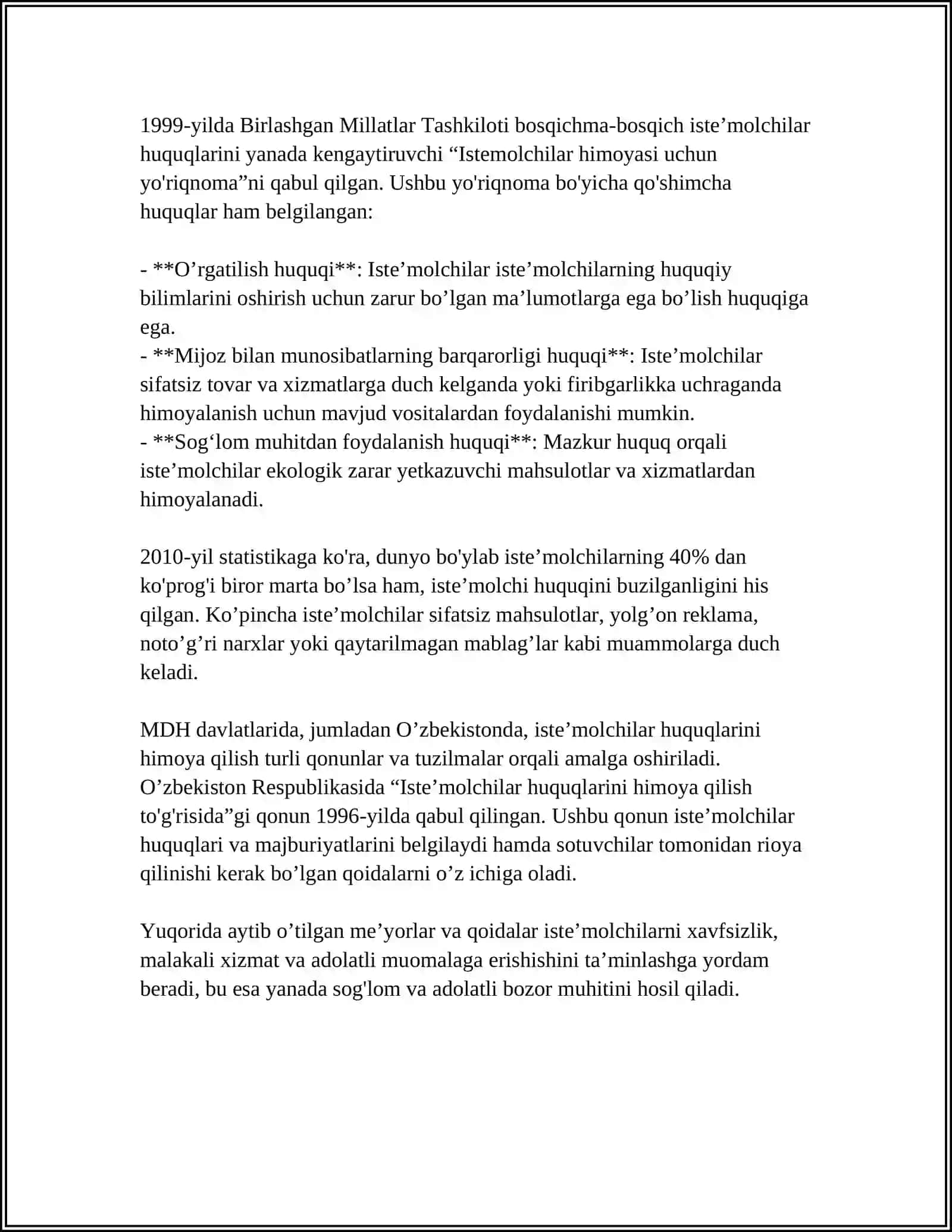 ISTEʼMOLCHILAR HUQUQLARI USTUNLIGI 4