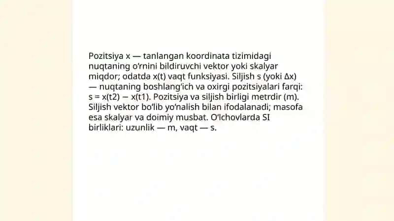 Moddiy nuqtaning harakatini tavsiflash va tasniflash 4