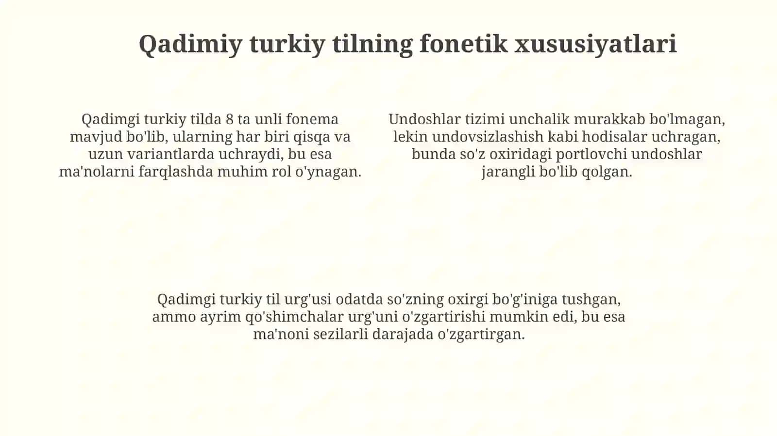 Qadimgi turkiy tilda oʻz va oʻzlashgan qatlam 4