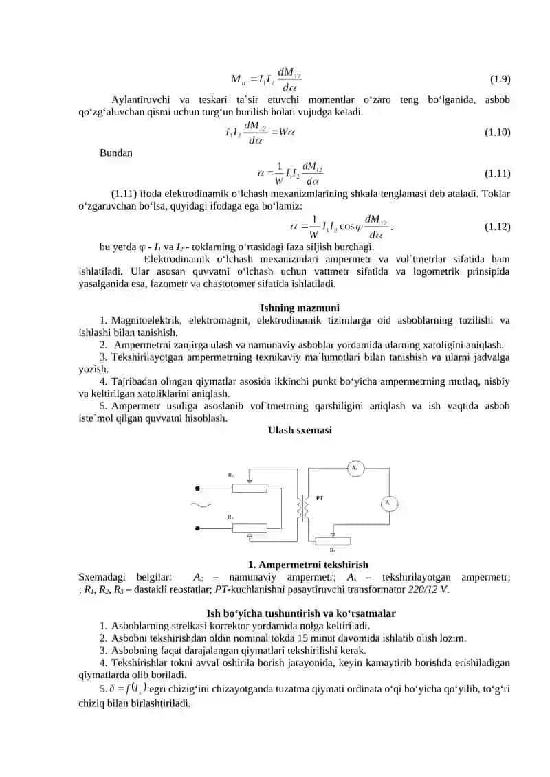TURLI TIZIMDAGI AMPERMETRLARNI TEKSHIRISH 4