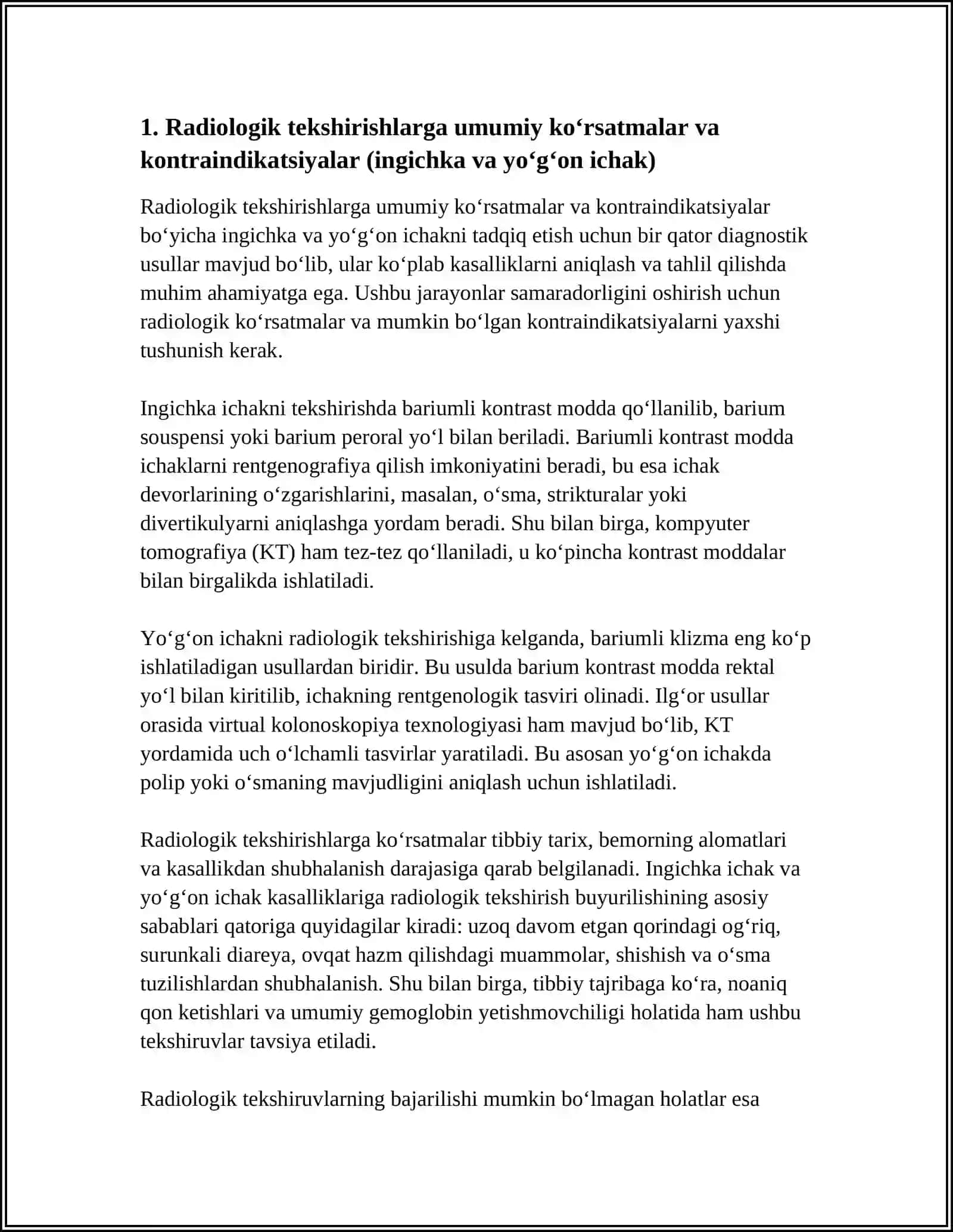 INGICHKA ICHAK VA YOʻGʻON ICHAK KASALLIKLARINI RADIOLOGIK TEKSHIRISH USULLARI 4