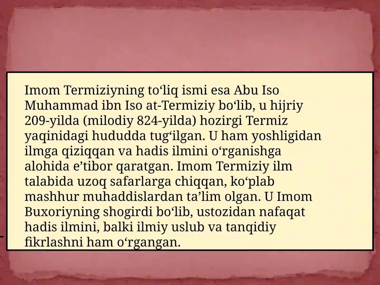 Imom Buxoriy va Imom Termiziyning hadis ilmiga qoʻshgan hissalarini qiyosiy taxlili 4