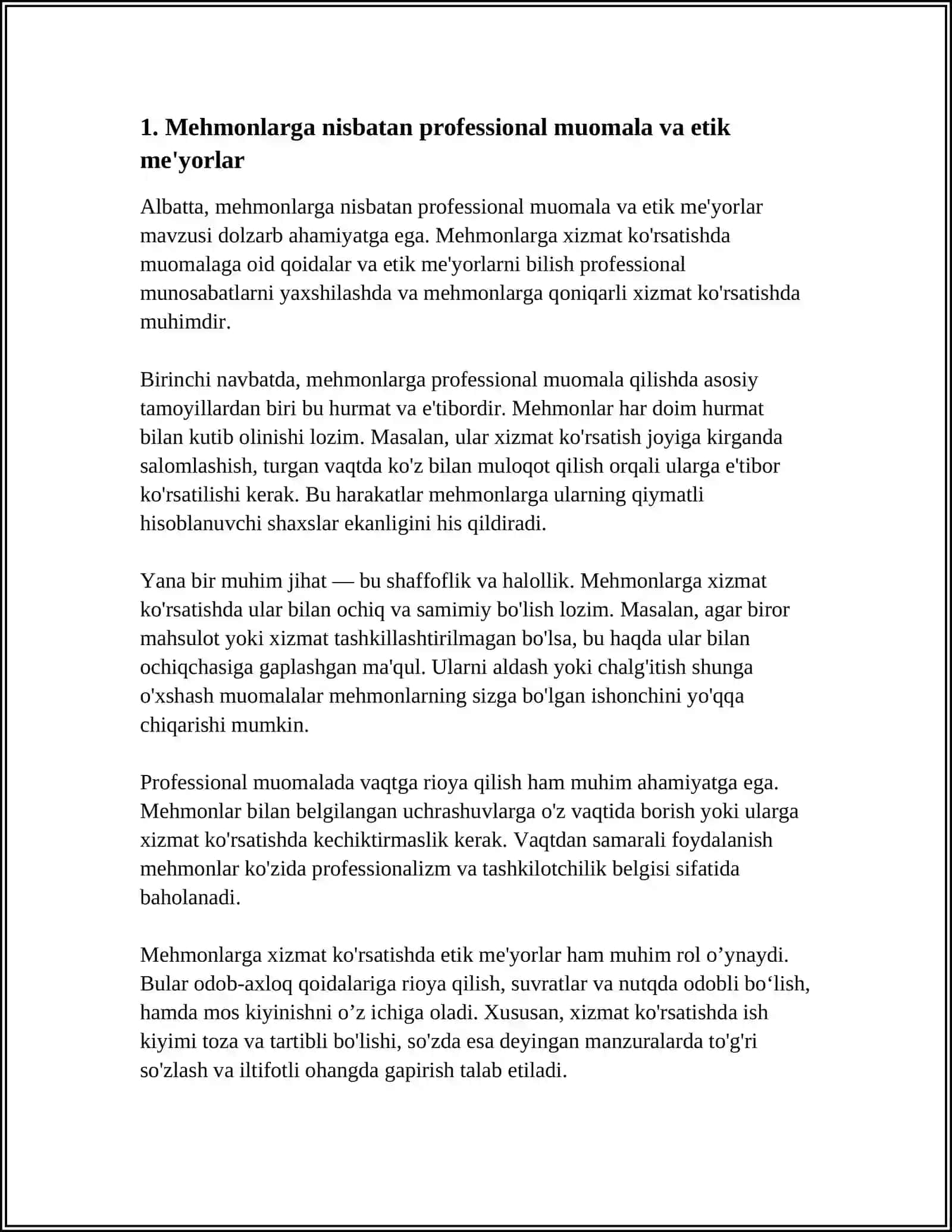 MEHMONXONA HODIMLARI VA MIJOZLARI ÓRTASIDAGI MUNOSABATLAR ETIKASI 4