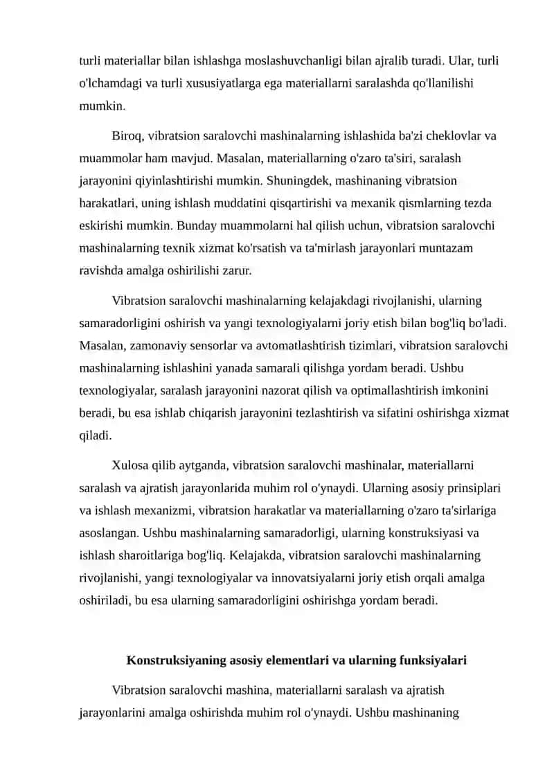 Vibratsion saralovchi mashinasining konstruksiyasini oʻrganish 4