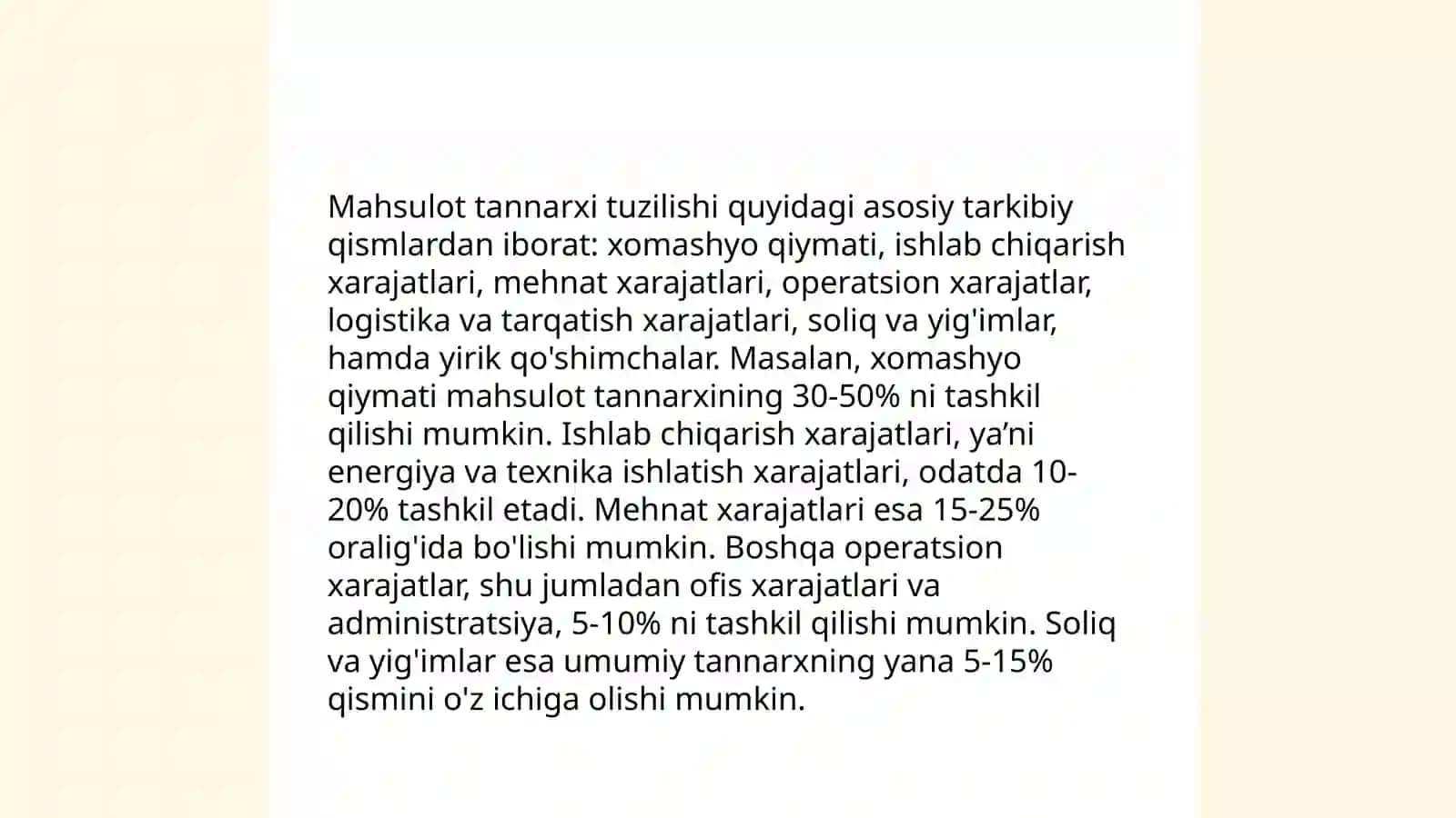 Ishlab chiqarish xarajatlari va mahsulot tannarxini hisoblash 4