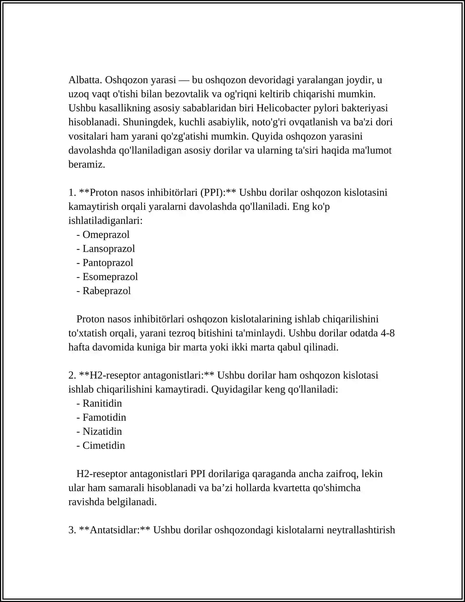 OSHQOZON ICHAK TIZIMIGA TASIR QILUVCHI DORI VOSITALARI 4