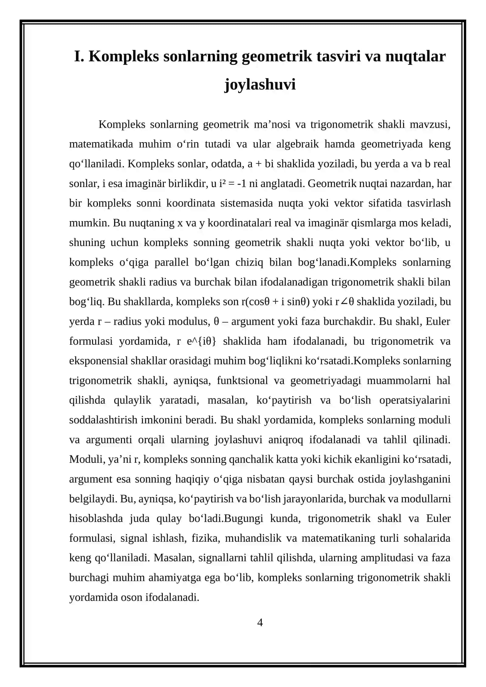 KOMPLEKS SONLARNING GEOMETRIK MAʼNOSI VA TRIGONOMETRIK SHAKLI 4