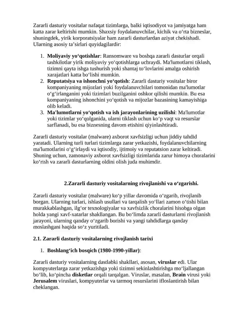 Zararli dasturiy vositalarni klassifikatsiyasi va  himoya usullari. 4