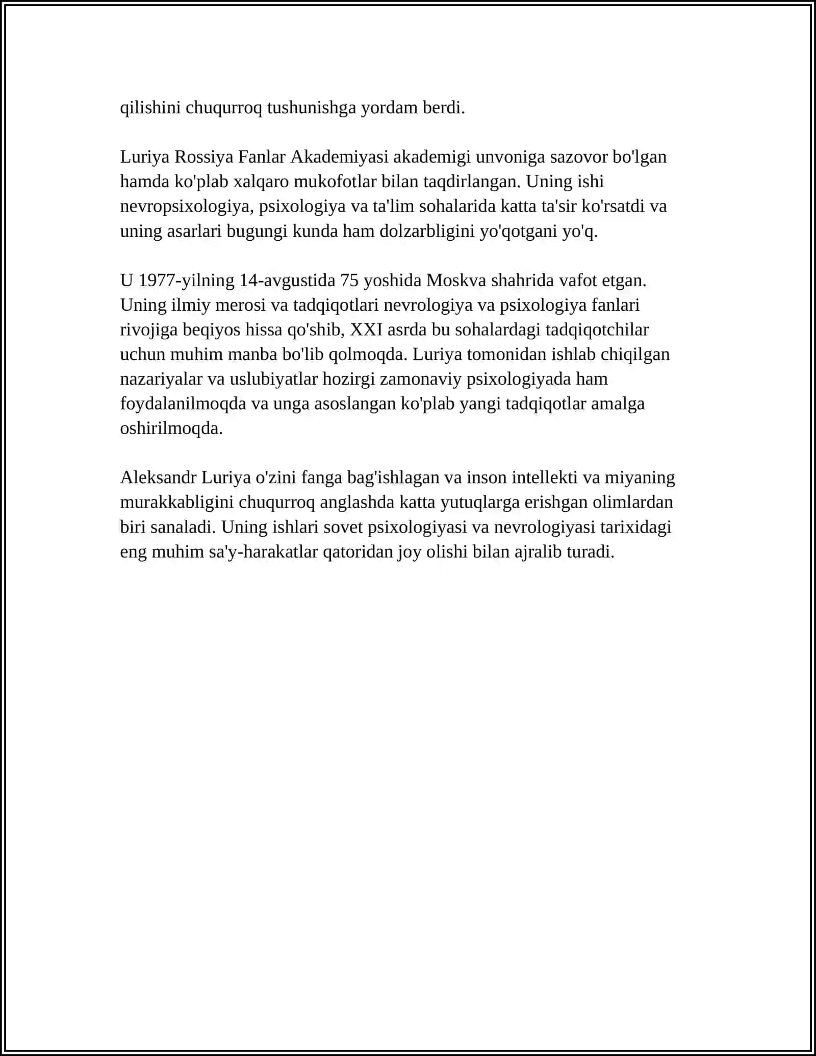 A. R. LURIYA NEYROPSIXOLOGIYA FANI ASOSCHISI SIFATIDA 4