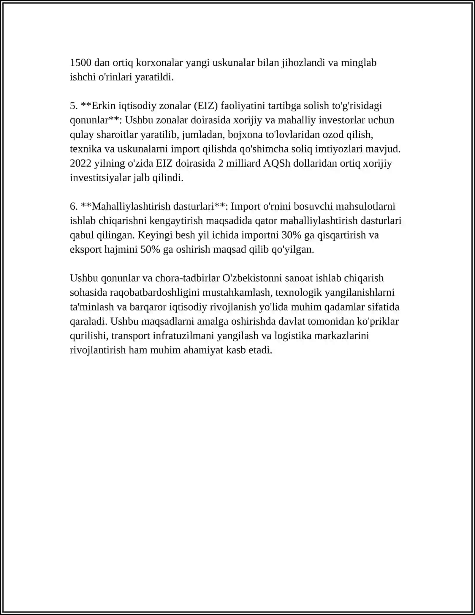 SANOAT ISHLAB CHIQARISHI SOHASIDA AMALGA OSHIRILGAN ISLOHATLAR 4