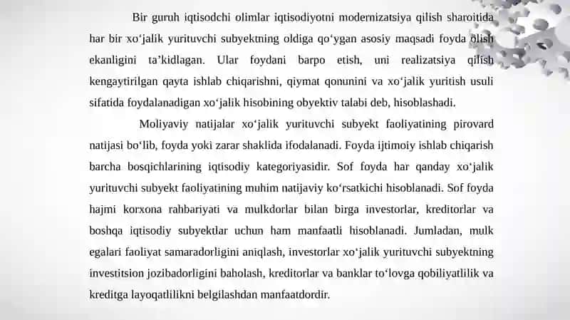 XO‘JALIK SUBYEKTLARI FAOLIYATIDA ISHLAB CHIQARISH VA SOTISH HAJMINING AHAMIYATI 4
