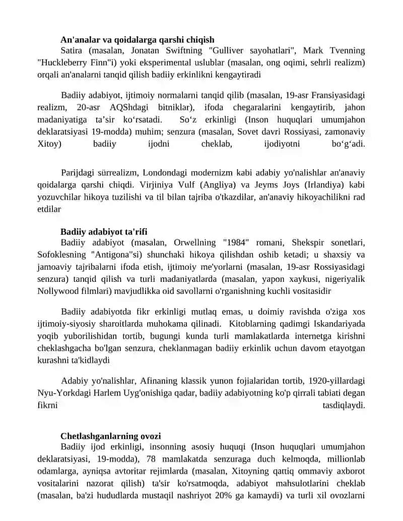 Badiiy adabiyat soʻz sanʼati erkinligi 4
