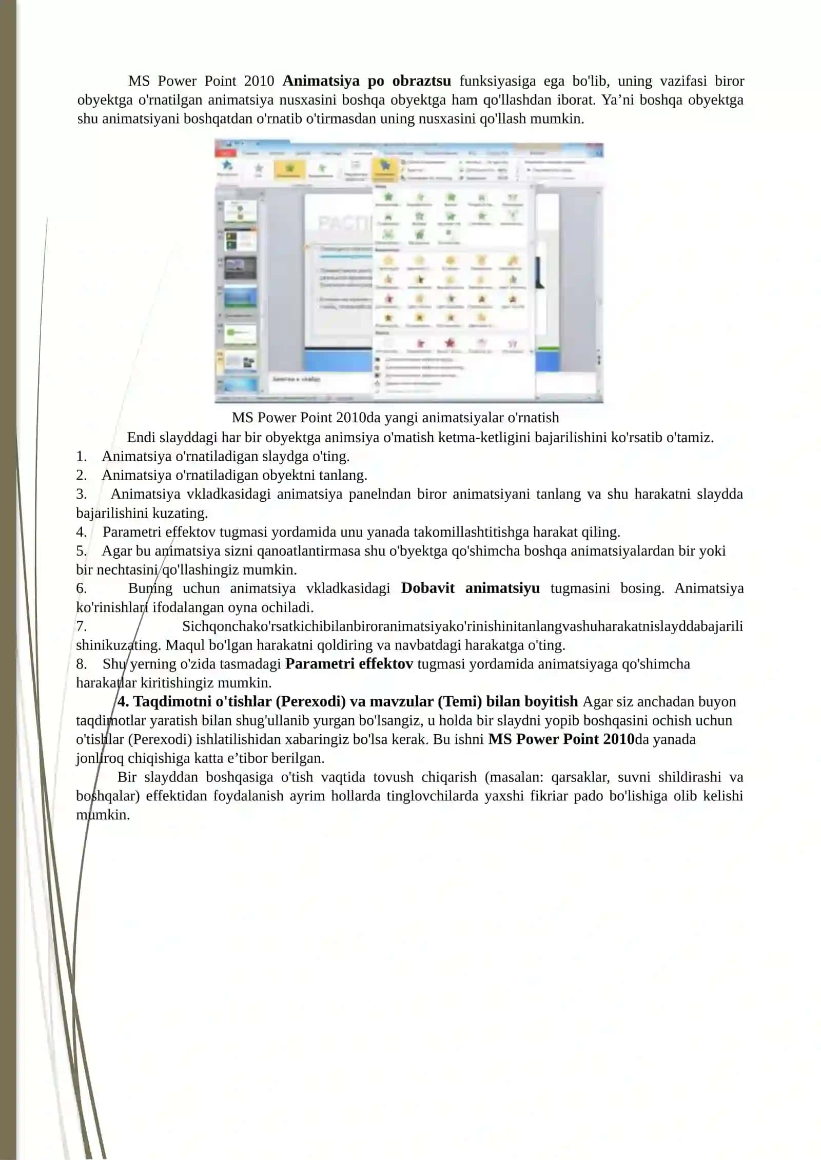 PowerPointda animatsiyalarni yaratish va ular bilan ishlash 4