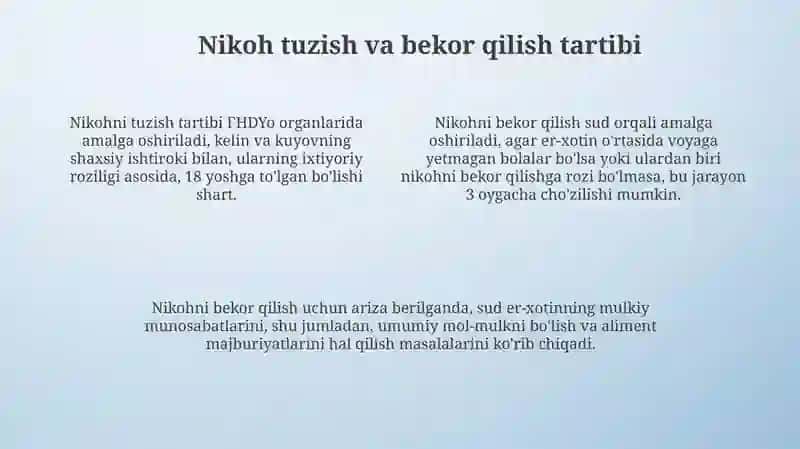 Oilani huquqiy asoslari. Ota onalar va farzandlarning huquqiy burchlari 4