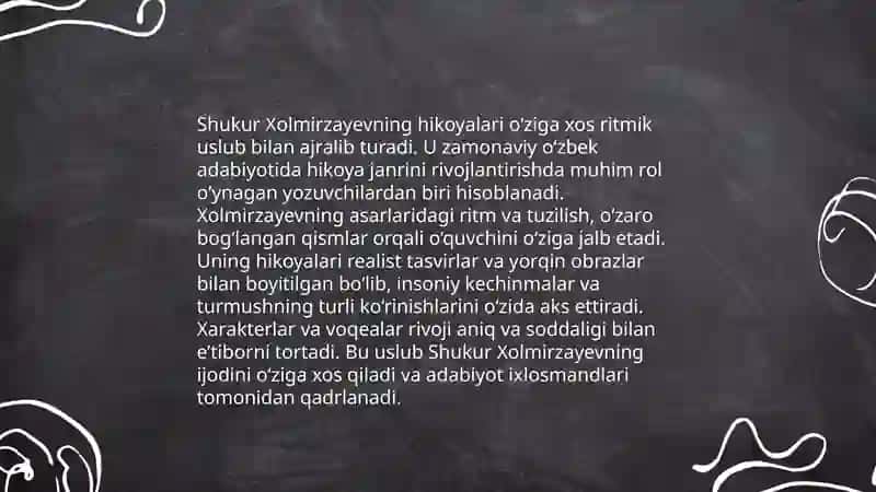 Oʻtkir Hoshimov va Shukur Xolmirzayev hikoyalarining ritmik mulohazasi 4