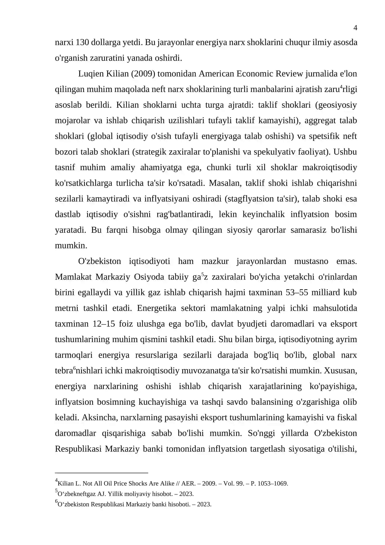 O‘ZBEKISTON IQTISODIYOTIDAGI NEFT VA GAZ NARXLARI SHOKLARINING MODELLARI 4