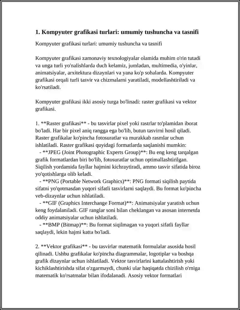 KOMPYUTER GRAFIKASI TURLARI: VEKTORLI, RASTRLI, FRAKTAL, CD-GRAFIKA MAVZUSIDA 4