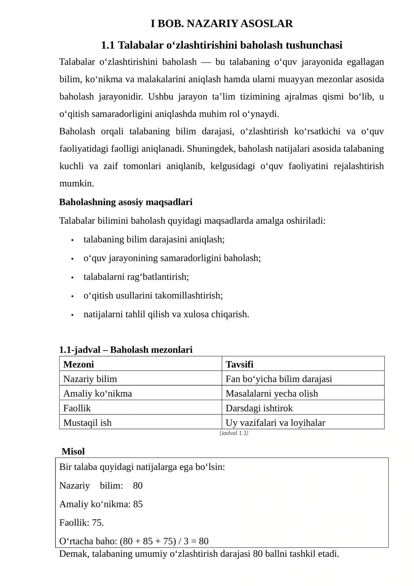 Talabalarning o‘zlashtirishi. Baholash qaydnomasi tizimi 4