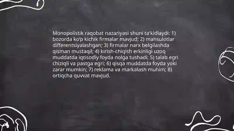 Nomukammal raqobat bozori nazariyalari 4