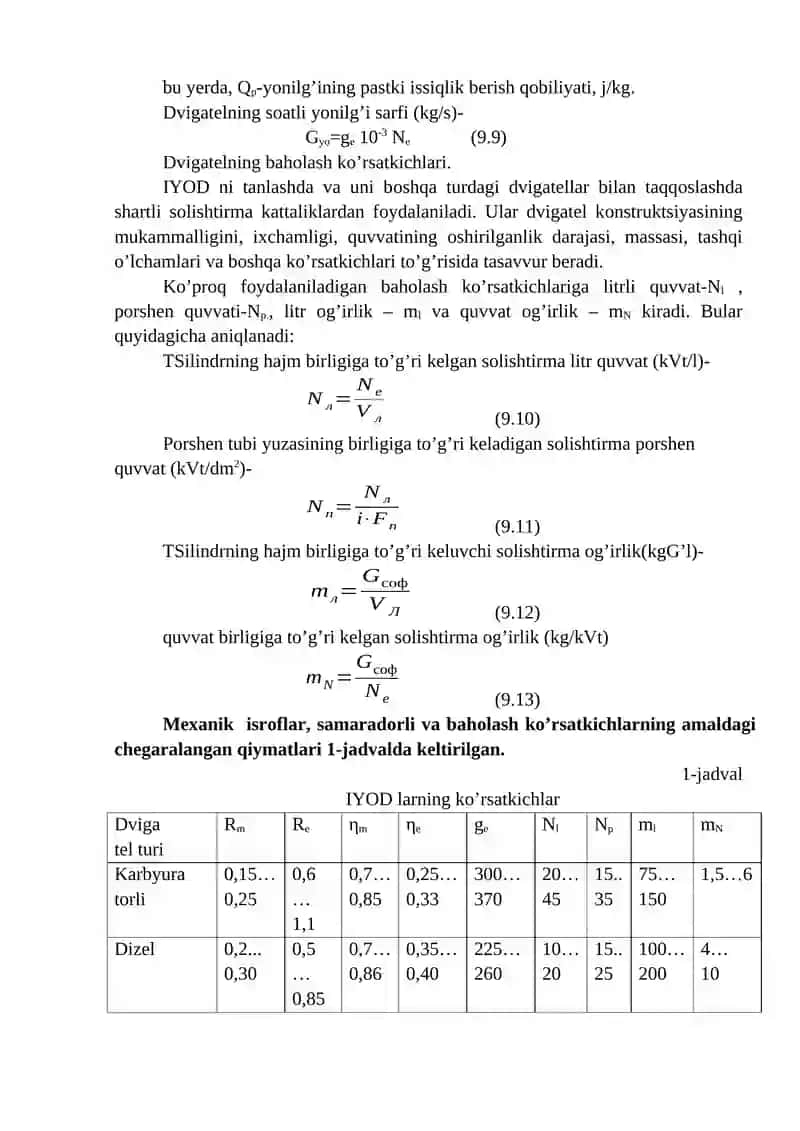 DVIGATEL VA UNING ISHCHI TSIKLINI KO’RSATKICHLARI HAMDA UNING ASOSIY O’LCHAMLARI 4