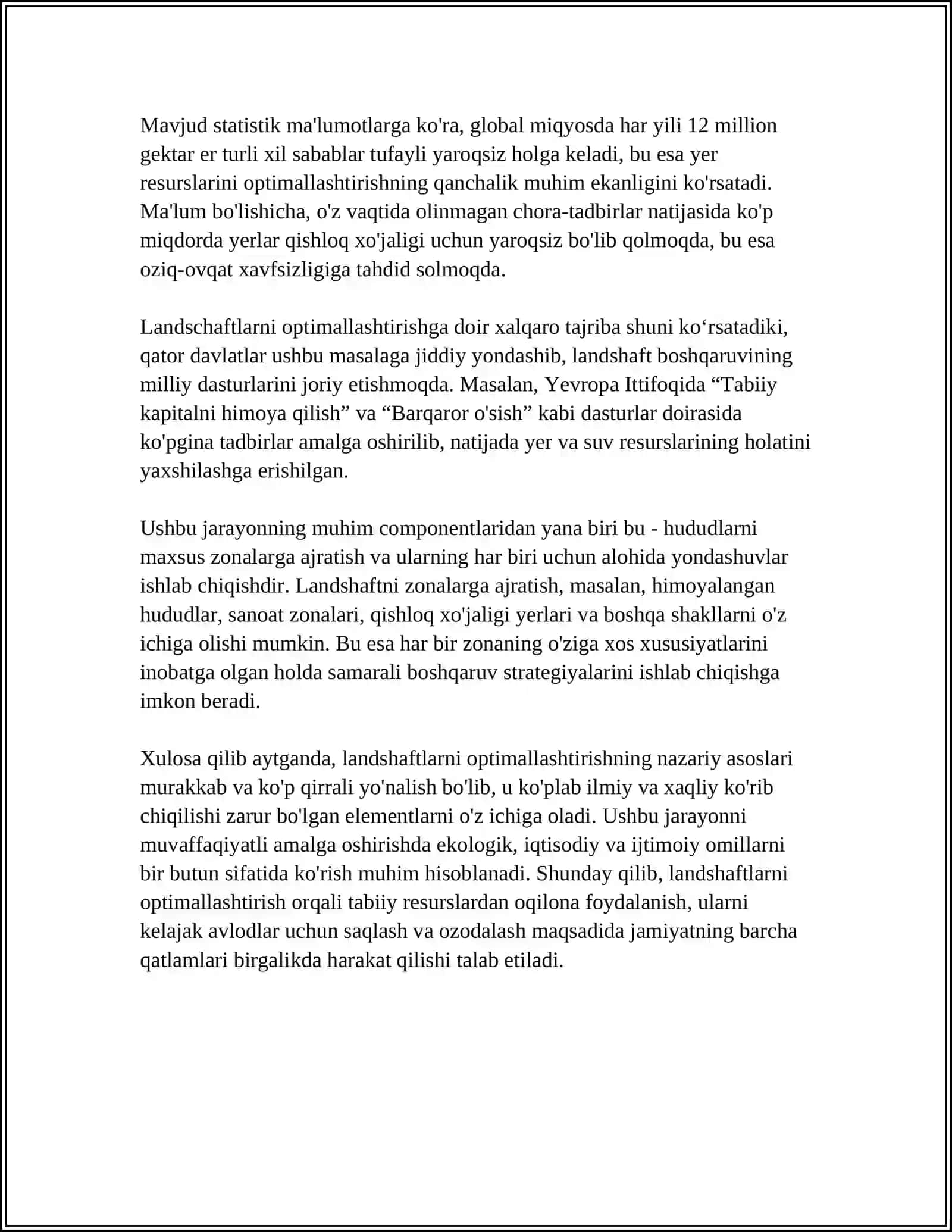 LANDSHAFTLARNI OPTIMALLASHTIRISHDA MUHOFAZA ETILADIGAN HUDUDLARNING AHAMIYATINI BAHOLASH 4