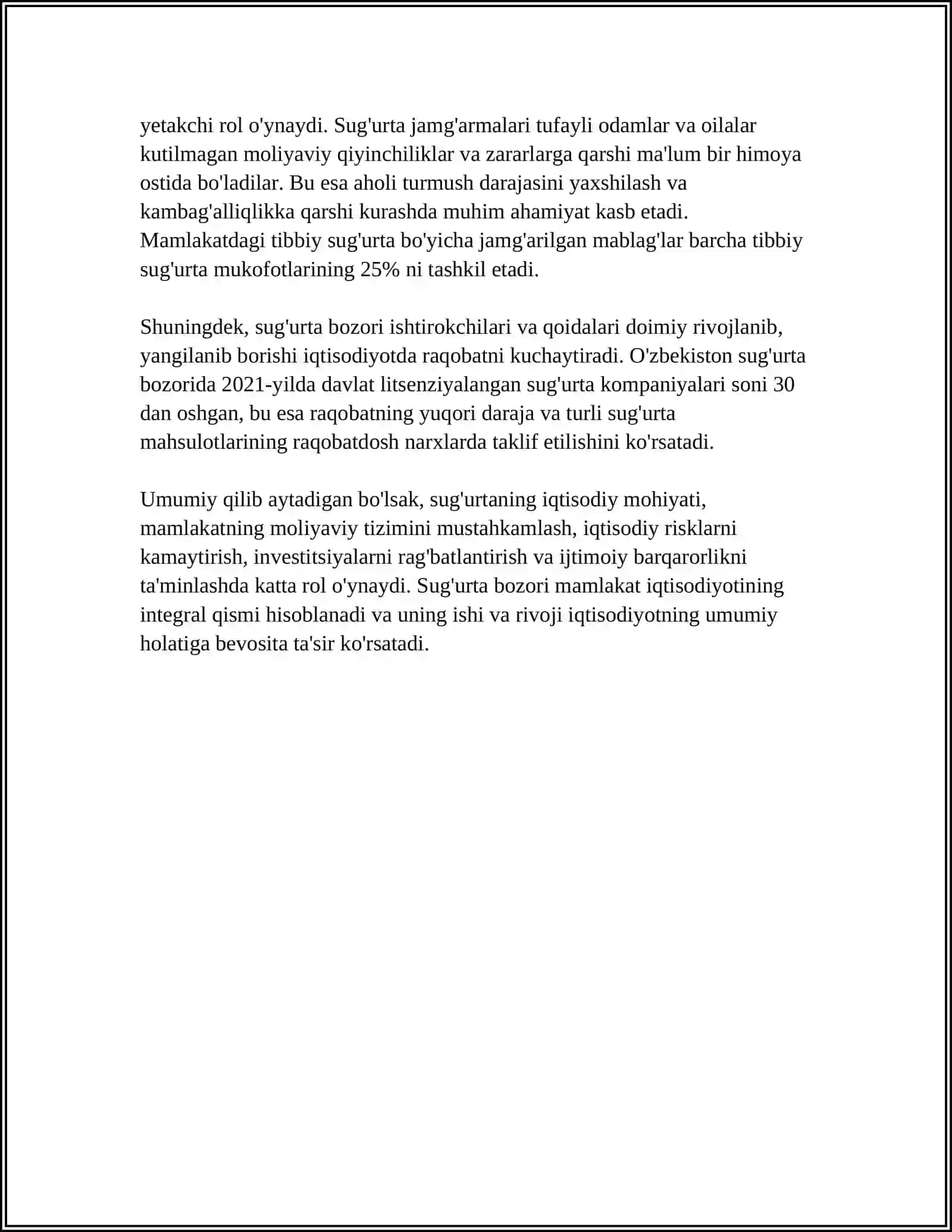 SUG'URTANING IQTISODIY MOHIYATI VA UNING BOZOR MUNOSABATLARIDA TUTGAN O'RNI 4
