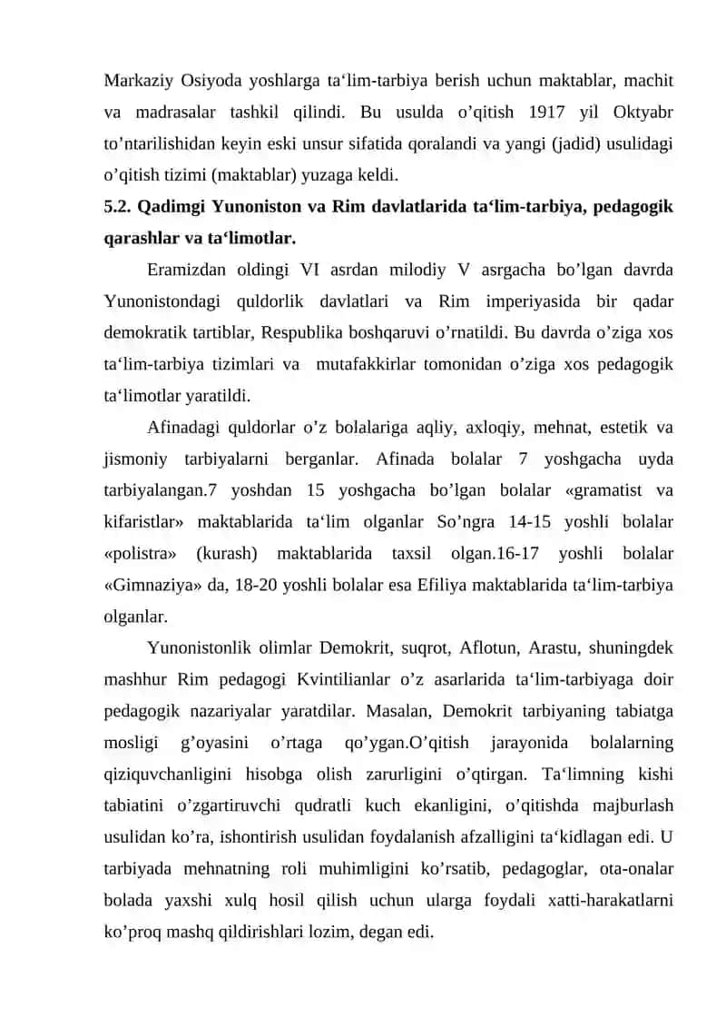 Jahon pedagogika fanining rivojlanish tarixi. 4