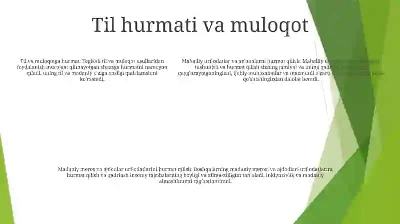 Mamlakat Aholisining Tili, Urf - Odatini Va Ananalarini Hurmat Qilish 4