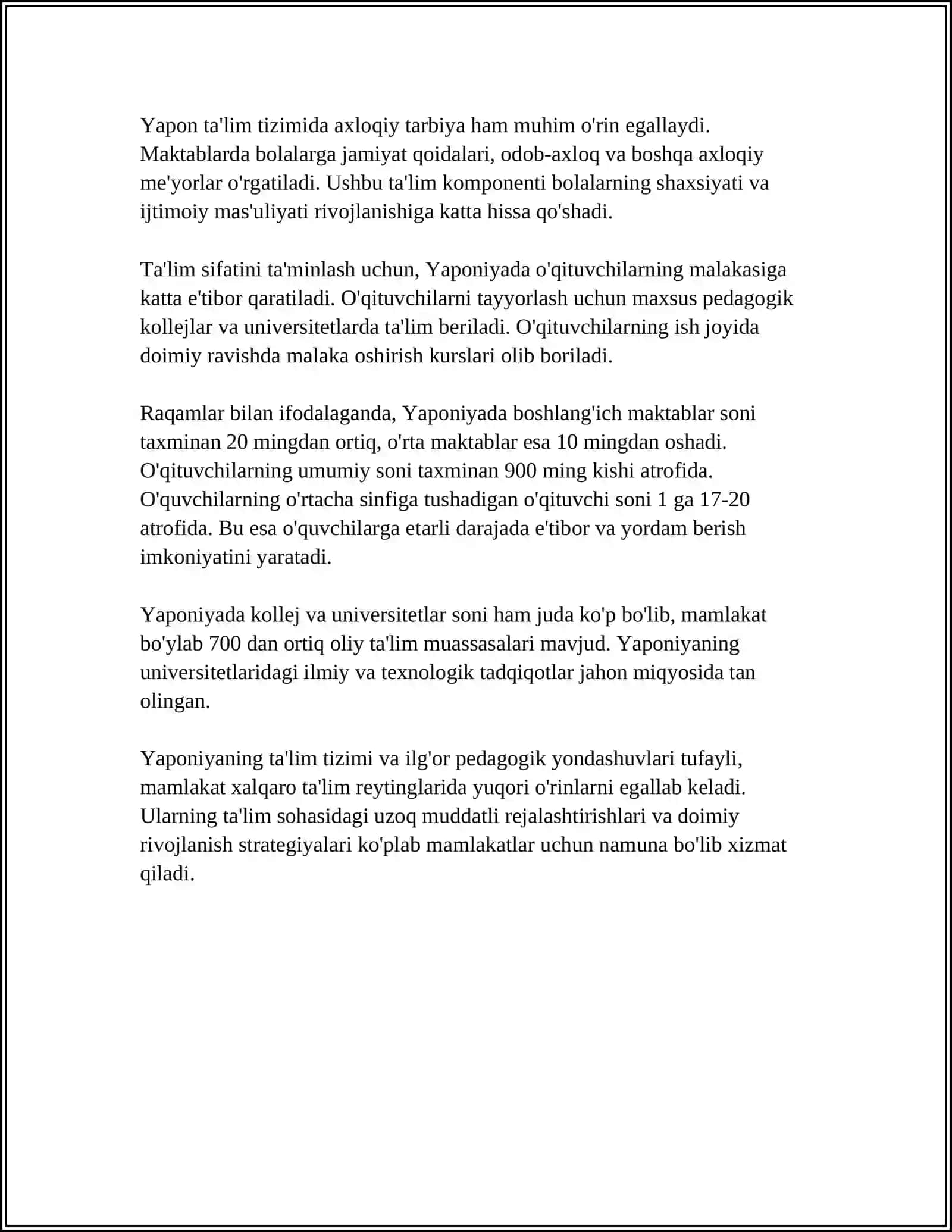 "YAPONIYA” MAVZUSINI OQITISHDA ILGOR PEDAGOGIK TEXNOLOGIYALARDAN FOYDALANISH 4