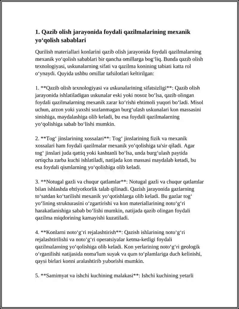 QURULISH MATERIALLARI KONLARINI QAZIB OLISHDA FOYDALI QAZILMALARNING YUQOTILISHI VA SIFATSZLANISHI 4