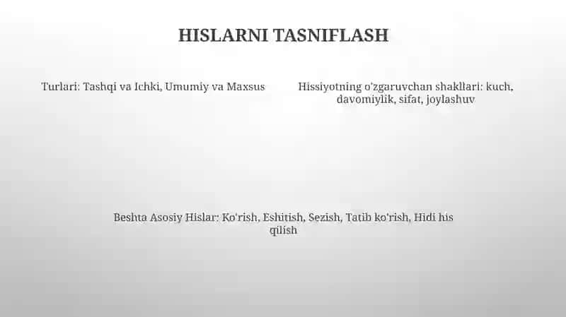 Sezgilar klassifikatsiyasi va sezgilarning oʻzgaruvchan shakllari 4