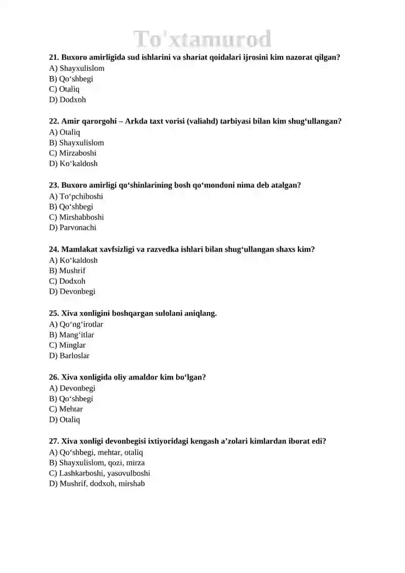 🏛️ Tarix fanidan FABIU uchun mavzulashtirilgan testlar to‘plami 📚🧠 4