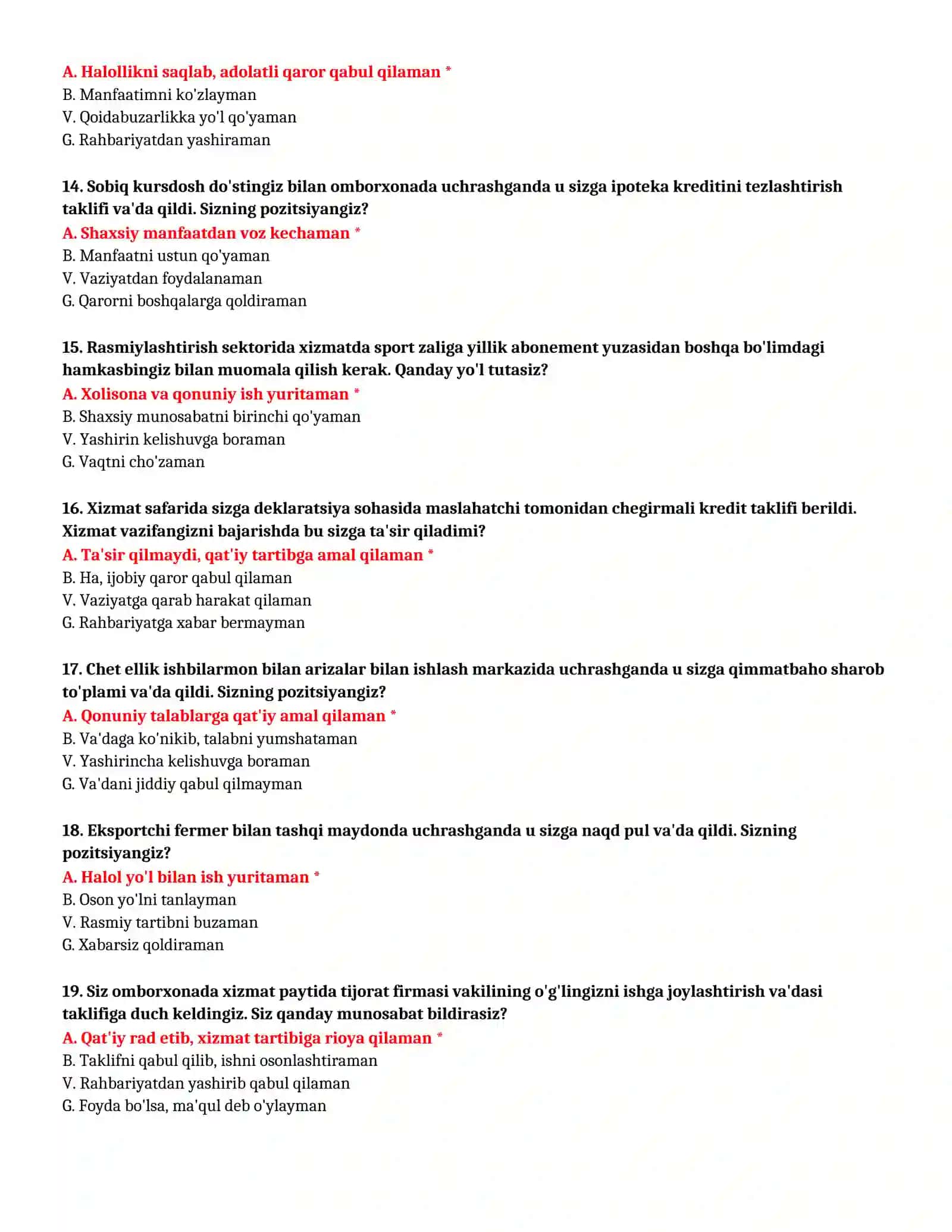 BOJXONA AKADEMIYASI - KASBIY TANLOV TEST SAVOLLARI (№ 49) 4