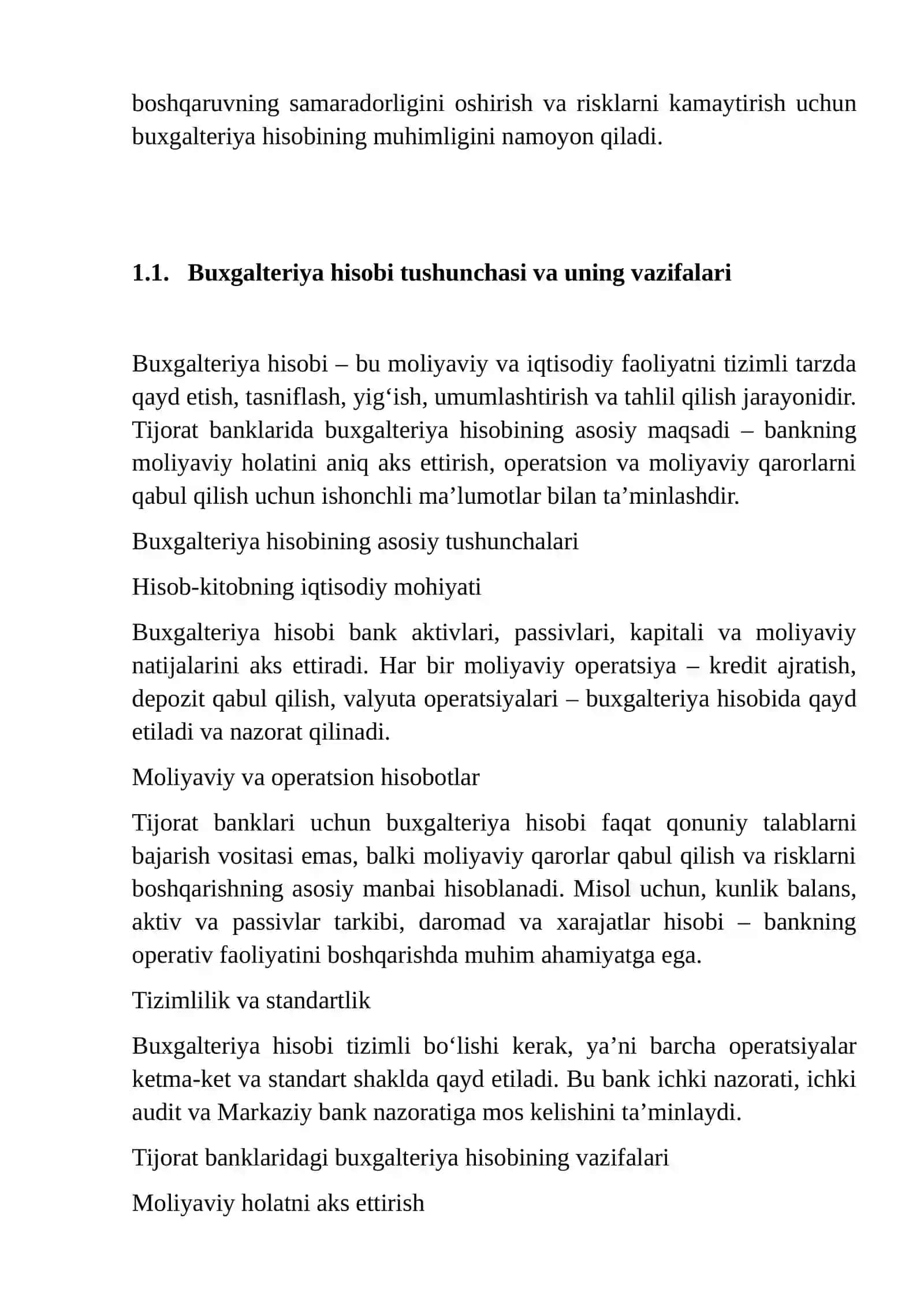 TIJORAT BANKLARIDA BUXGALTERIYA HISOBINING O'RNI VA AHAMIYATI 4