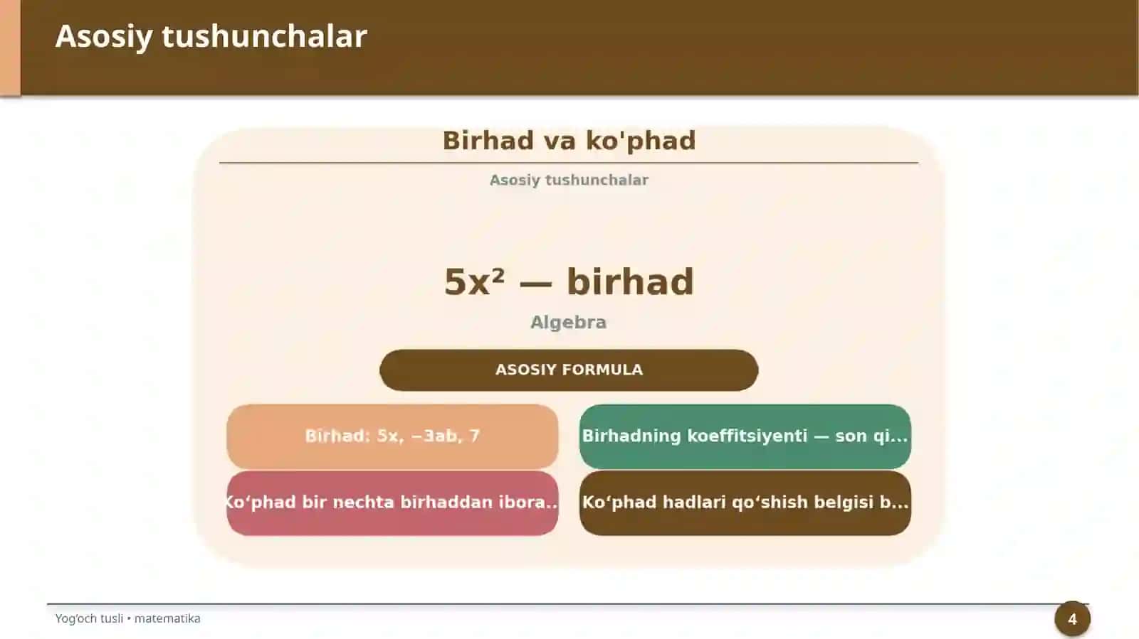 Birhad va ko'phad 4