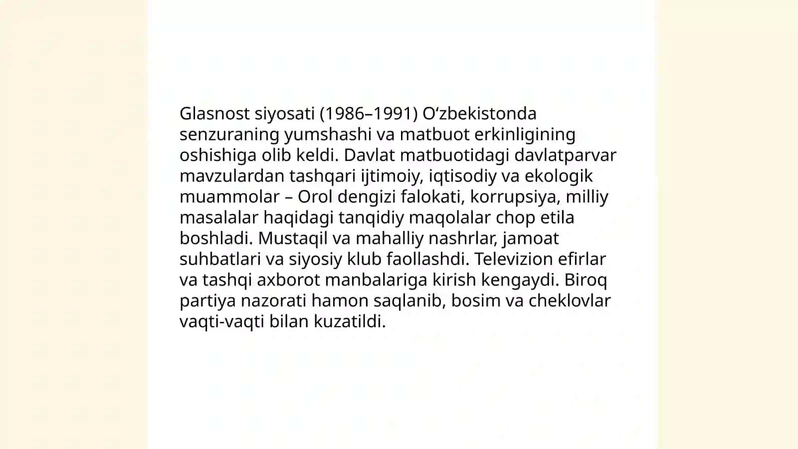 Qayta qurish va Oʻzbekiston SSRda siyosiy islohotlar 4