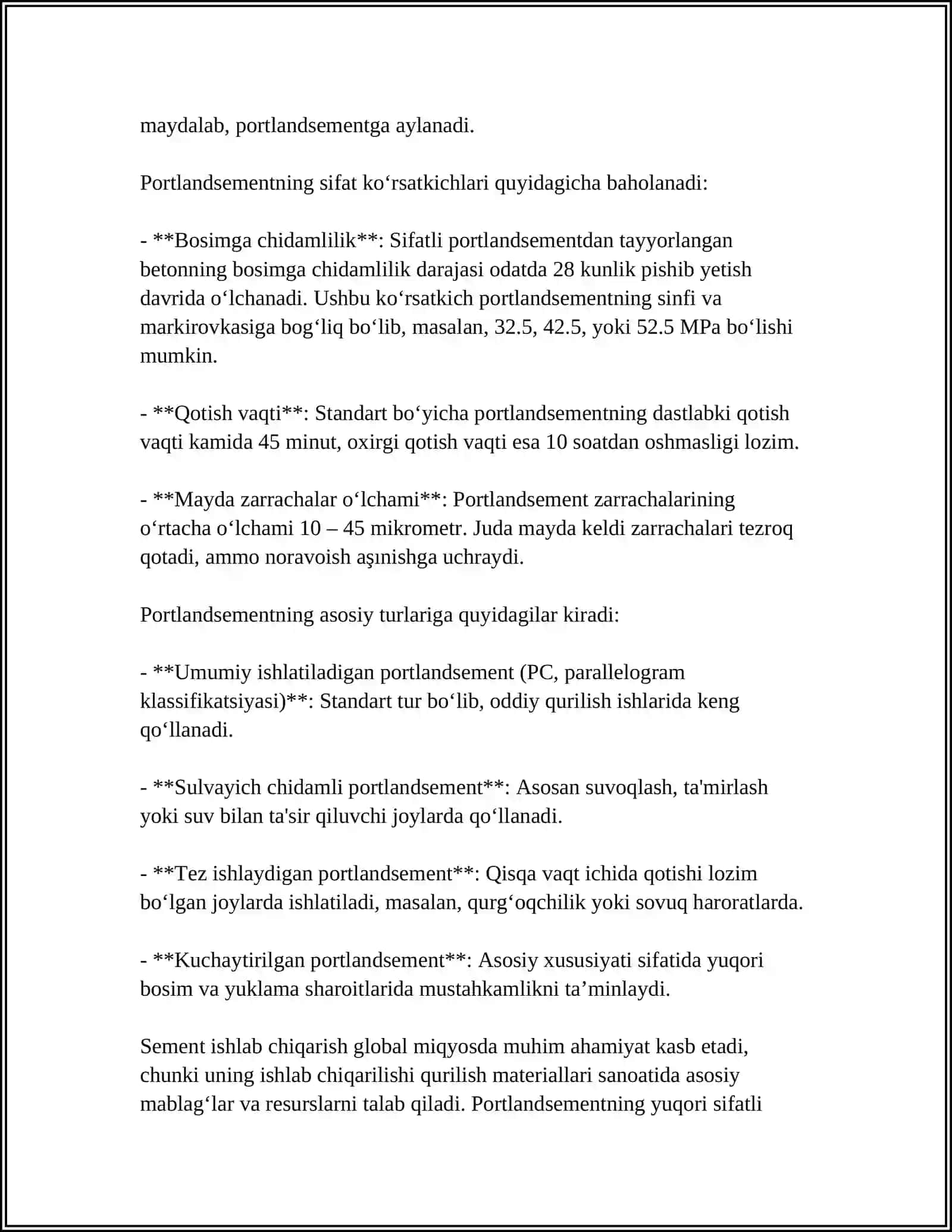 PORTLANSEMENTNING QOTISH TARIFLARIGA IZOH BERING 4