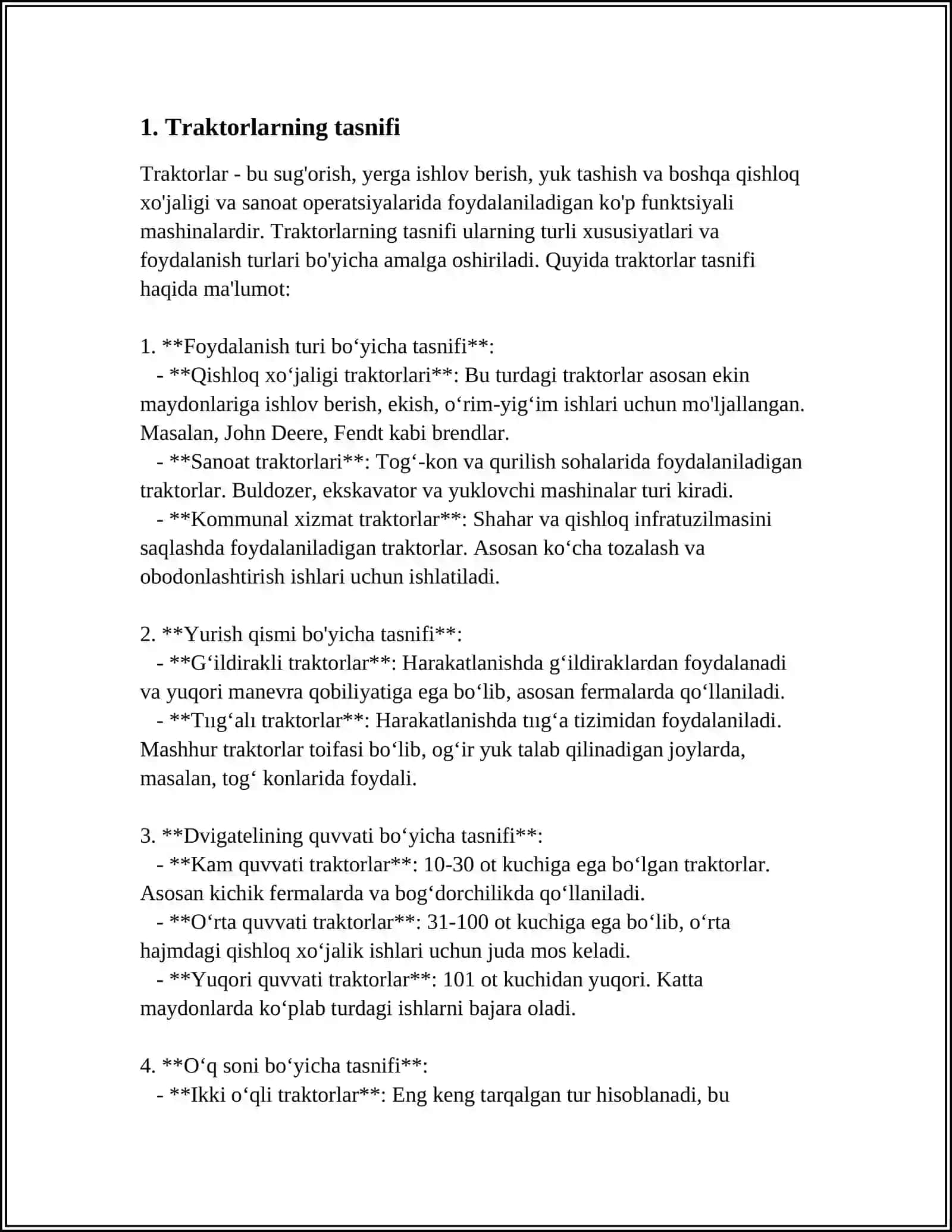 TRAKTOR VA AVTOMOBILLARNING TASNIFI VA ASOSIY QISMLARI 4